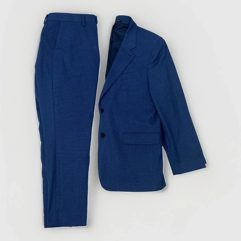 NWT Banana Republic Factory Tailored Fit Suit 2 Pc Blue Houndstooth 42S 34x30